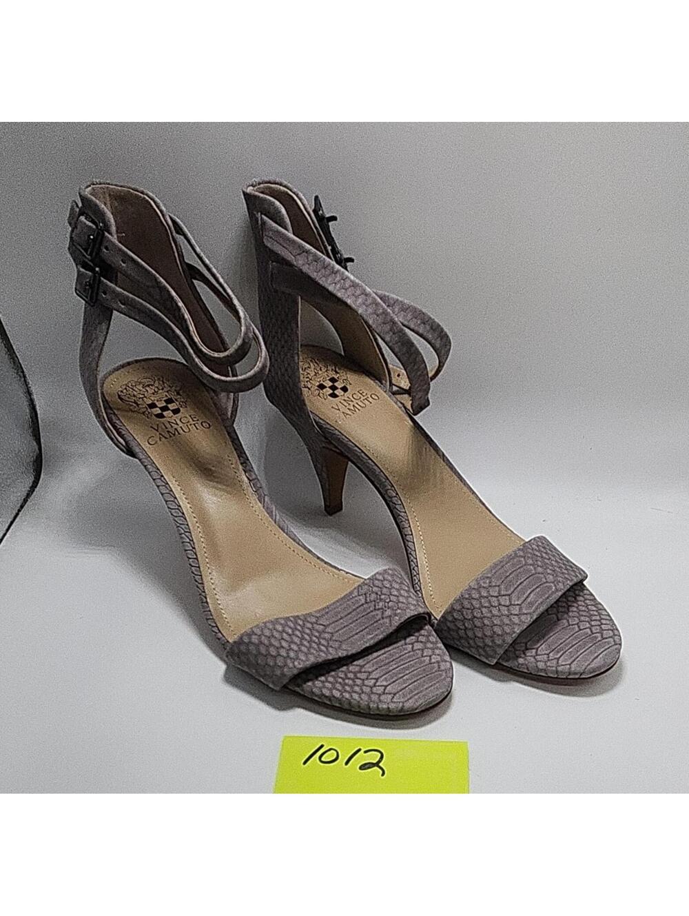 Vince Camuto Women’s Leather Snake Skin Strappy Open Toe Ankle Strap Heel 7.5